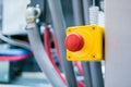 Machine control panel with red switch button - emergency stop at factory Royalty Free Stock Photo