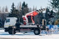 Machine with cradle for installers for work at height