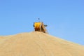 Machine is processing grain harvest in a blue sky, Australia Royalty Free Stock Photo