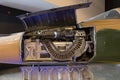 Machine gun and ammo installed on the figther jet aircraft. Royalty Free Stock Photo