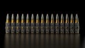 Machine gun bullet belt, black background,