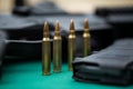 Machine gun cartridges and ammunition on the range. Royalty Free Stock Photo