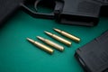 Machine gun cartridges and ammunition on the range. Royalty Free Stock Photo