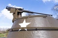 Machine gun on old american tank with blue sky Royalty Free Stock Photo