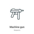 Machine gun outline vector icon. Thin line black machine gun icon, flat vector simple element illustration from editable weapons