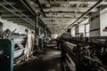 machine hall in abandoned factory