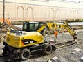 Machine laying rail track Royalty Free Stock Photo