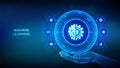 Machine learning. AI Artificial Intelligence. Data mining, Big Data, algorithm, neural network. 3D sphere with surface of hexagons Royalty Free Stock Photo