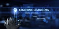 Machine learning AI Artificial intelligence technology concept. Robot hand pressing button on screen 3d render. Royalty Free Stock Photo