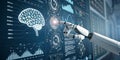Machine learning AI with binary data and robot Royalty Free Stock Photo