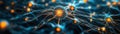 machine learning algorithm visualized as a complex neural network, glowing nodes and connections, photo-realistic, high resolution Royalty Free Stock Photo