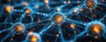 machine learning algorithm visualized as a complex neural network, glowing nodes and connections, photo-realistic, high resolution Royalty Free Stock Photo