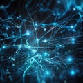 A machine learning algorithm visualized as a lattice of glowing blue neurons exposed to malicious attacks. . AI Royalty Free Stock Photo