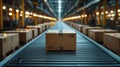 Machine learning algorithms enhancing package sorting in a busy distribution center Royalty Free Stock Photo