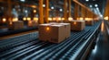 Machine learning algorithms predicting package sorting on a conveyor belt in a warehouse Royalty Free Stock Photo