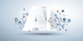 Machine Learning, Artificial Intelligence, Cloud Computing and Networks Design Concept with Geometric Network Mesh, Icons Royalty Free Stock Photo