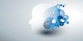 Machine Learning, Artificial Intelligence, Cloud Computing and Networks Design Concept with Icons and Human or Robot Head Royalty Free Stock Photo