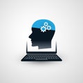 Machine Learning, Artificial Intelligence, Cloud Computing and Networks Design Concept with Laptop Computer and Human Head Royalty Free Stock Photo