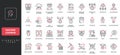 Machine learning, automatic data classification and mining, AI assistant line icon set
