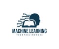 Machine learning, circuit board, head human and book, logo design. Artificial intelligence, neural network, deep learning, technol