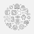 Machine Learning circular vector illustration in outline style Royalty Free Stock Photo
