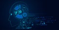 machine learning concept ai digital input form hud interface robot face and particle on blue background digital futuristic hi tech Royalty Free Stock Photo