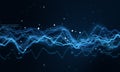 Machine learning concept with blue glowing data waves and abstract programming code on dark backdrop Royalty Free Stock Photo