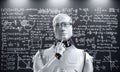 Machine learning concept with robot and math formula Royalty Free Stock Photo