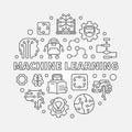 Machine Learning Concept round vector illustration in line style Royalty Free Stock Photo