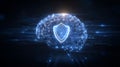 machine learning context digital brain protected by floating shield icons and stream of secured protocols Royalty Free Stock Photo