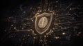 machine learning context digital brain protected by floating shield icons and stream of secured protocols Royalty Free Stock Photo