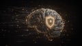 machine learning context digital brain protected by floating shield icons and stream of secured protocols Royalty Free Stock Photo