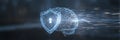 machine learning context digital brain protected by floating shield icons and stream of secured protocols Royalty Free Stock Photo