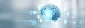 machine learning context digital brain protected by floating shield icons and stream of secured protocols Royalty Free Stock Photo