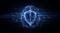 machine learning context digital brain protected by floating shield icons and stream of secured protocols Royalty Free Stock Photo