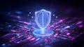 machine learning context digital brain protected by floating shield icons and stream of secured protocols Royalty Free Stock Photo