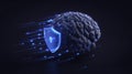 machine learning context digital brain protected by floating shield icons and stream of secured protocols Royalty Free Stock Photo