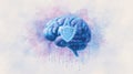 machine learning context digital brain protected by floating shield icons and stream of secured protocols Royalty Free Stock Photo