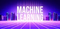 Machine Learning Cover photo design with typography and wireframe glowing surface along illustration Royalty Free Stock Photo