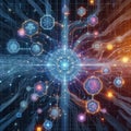 Machine learning data flow. Blockchain grids. Network data nodes Royalty Free Stock Photo