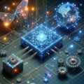 Machine learning data flow. Blockchain grids. Network data nodes Royalty Free Stock Photo