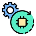 Machine learning development icon flat line style illustration representing AI model creation, training, and optimization,