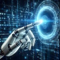 Machine learning. Hand of robot touching on binary data. Futuristic Artificial intelligence AI. Royalty Free Stock Photo