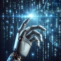 Machine learning. Hand of robot touching on binary data. Futuristic Artificial intelligence AI. Royalty Free Stock Photo