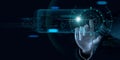 Machine learning. Hand of robot touching on binary data. Futuristic Artificial intelligence AI