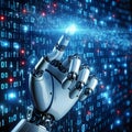 Machine learning. Hand of robot touching on binary data. Futuristic Artificial intelligence AI. Royalty Free Stock Photo