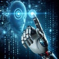 Machine learning. Hand of robot touching on binary data. Futuristic Artificial intelligence AI. Royalty Free Stock Photo