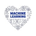 Machine Learning heart line banner. ML Technology concept thin line banner Royalty Free Stock Photo