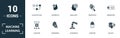 Machine Learning icon set. Monochrome sign collection with sensorimotor skill, ai robot, deep learning, neural network and over Royalty Free Stock Photo