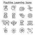 Machine learning icon set in thin line style Royalty Free Stock Photo